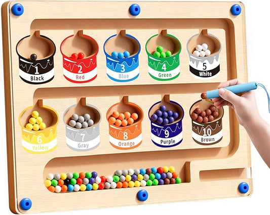Magnetic Color and Number Maze - Montessori Puzzle Board for Toddlers Ages 3-5, Sorting & Counting Matching Games, Fine Motor Skills Toy , Wooden Preschool Learning Activities for Kids, Easter Gifts