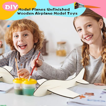 Feradny 24 Pack Unfinished Wooden Airplane Model Toys DIY Model Planes Wood Plane kit Handcraft Plane to Paint for Kids School Art Activity Birthday Carnival Party (Color Style 2)…