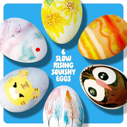 Dan&Darci Easter Egg Squishy Painting Kit - Arts & Crafts for Girls and Boys - Kids Art Activities - Craft Gift for Kid Ages 6 7 8 9 10 Year Old Girl Gifts - Decorate 6 Slow Rising Squishies