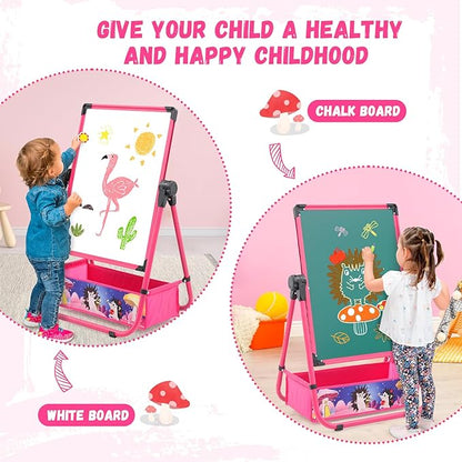 29.5inch-44inch Height Adjustable Whiteboard&Chalkboard Double Sided Easel 360°Rotating Standing Art Easel for Kids Suitable for Children Over 3 Years Old