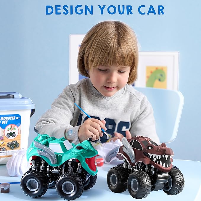 JOYIN Kids Craft Kit Build & Paint Your Own Monster Car Art & Craft Kit DIY Toy Set Make Your Own Monster Friction Powered Truck, Presents for Kids
