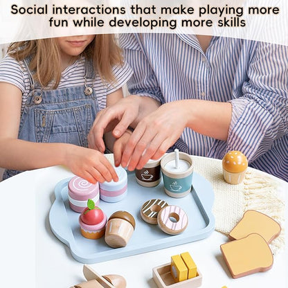 Breakfast Group Series Kitchen Toys, Wooden Pretend Kitchen for Kids to Play Food Games, Kitchen playset for Toddlers 3-5, Cooking Toy Sets for Boys and Girls