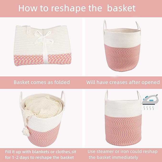 XUANGUO Cotton Rope Laundry Basket Hamper for Clothes Woven Storage Basket for Living Room Bedroom Boho Tall Rope Baskets for Blanket Toys Pillow Towels Baby Nursery Hamper Bin Large (multicolor)