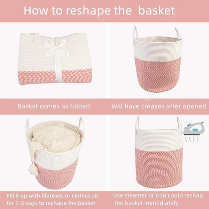 XUANGUO Cotton Rope Laundry Basket Hamper for Clothes Woven Storage Basket for Living Room Bedroom Boho Tall Rope Baskets for Blanket Toys Pillow Towels Baby Nursery Hamper Bin Large (multicolor)
