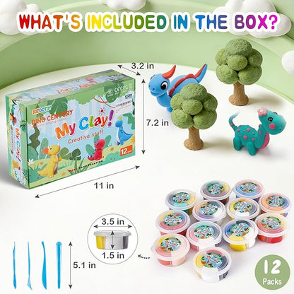 12 Independent Sealed Clay Jars, Non-Sticky & Odorless, Includes 12 InstructionCards & Dino Habitat Tools, Screen-Free STEAM Activity for Home or School