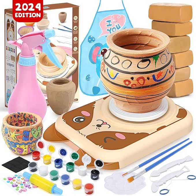 Skirfy Pottery Wheel for Kids-Clay Sculpting Tools & Painting Kit,DIY Kits Clay Maker for Beginners with 6 Packs Clays,Easter Birthday Gift for Kids Toys for Boys,Art&Crafts Kits for Kids Ages 8-12
