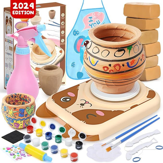 Skirfy Pottery Wheel for Kids-Clay Sculpting Tools & Painting Kit,DIY Kits Clay Maker for Beginners with 6 Packs Clays,Easter Birthday Gift for Kids Toys for Boys,Art&Crafts Kits for Kids Ages 8-12