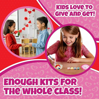 Valentines Cards for Kids Classroom -Mermaid & Pirate Wood Painting Kits (24ct)-Great Valentine's Day Gifts for Kids School Exchange -Each Valentine has Craft, Paints, Brush & Sticker for Boys & Girls