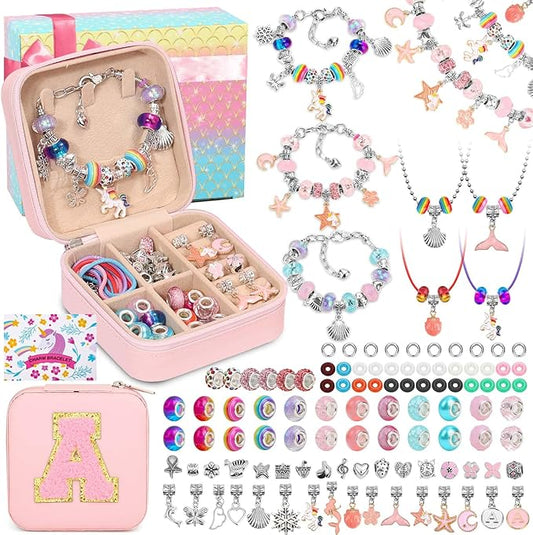 LifeisLuck Charm Bracelet Making Kit, Jewelry Making Kit for Girls DIY Charm Necklace Kit with Bracelet Organizer Box Unicorns Crafts Girls Toys Age 5 6 7 8-12 Birthday Gifts for Kids – A