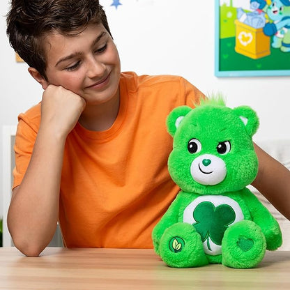 Care Bears 14" Good Luck Bear Plushie - Medium Size - Green Plush for Ages 4+ – Perfect Stuffed Animal Holiday, Birthday Gift, Super Soft and Cuddly – Gift For Girls and Boys, Collectors