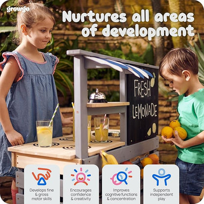 2-in-1 Mud Kitchen for Kids Outdoor and Grocery Store Pretend Play - Lemonade Stand and Market Playset for Outdoor Fun - Perfect for Cooking, Role-Playing, and Creative Imagination