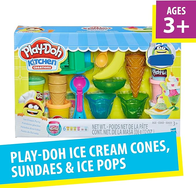 Play-Doh Kitchen Creations Ice Cream Party Set, 22 Tools & 6 Colors, 2-Ounce Cans, Preschool Toys, Easter Gifts for Girls & Boys, Ages +3 (Amazon Exclusive)