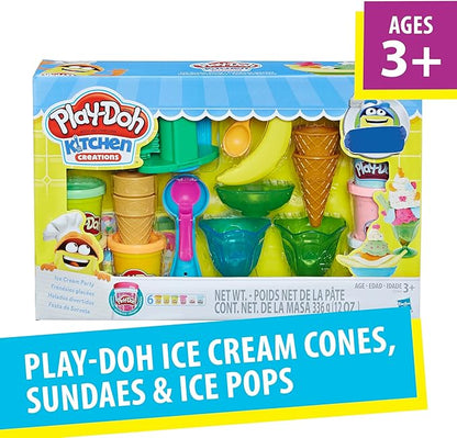 Play-Doh Kitchen Creations Ice Cream Party Set, 22 Tools & 6 Colors, 2-Ounce Cans, Preschool Toys, Easter Gifts for Girls & Boys, Ages +3 (Amazon Exclusive)