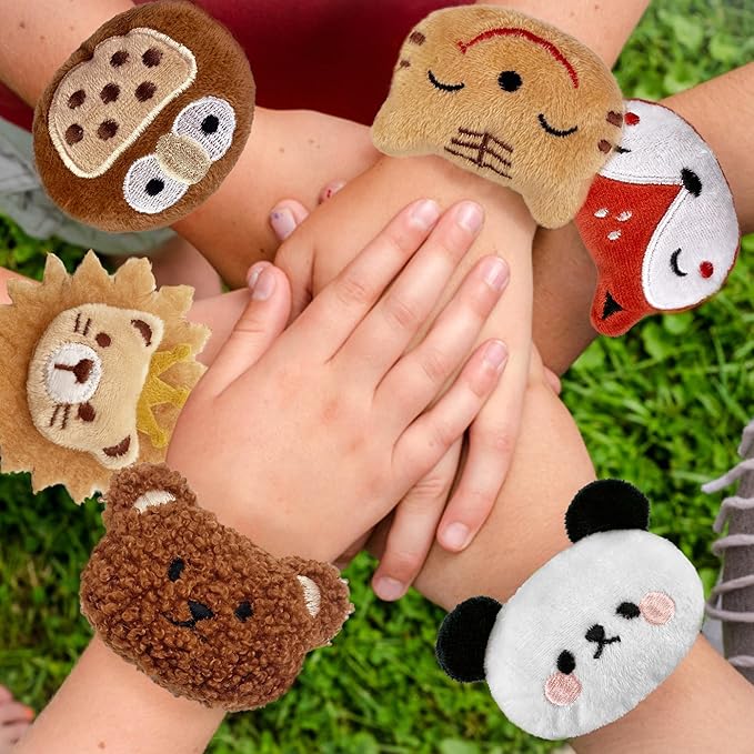 12 PCS Stuffed Animal Slap Bracelets Plush Animal Slap Bracelets Cute Wrist Slap Band Toy Wrist Animals Wrist Pets Slap Bracelet Wrist Toy for Boys Girls Easter Birthday Gifts Party Favors 6 Styles