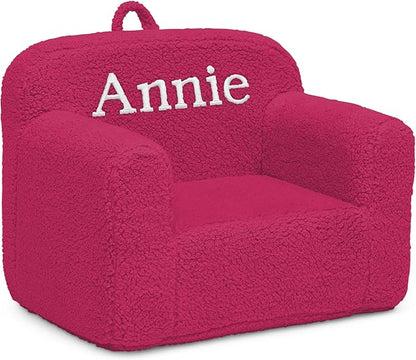 Delta Children Personalized Sherpa Cozee Chair - Customize with Name – Foam Kids Chair for Ages 18 Months and Up, Hot Pink