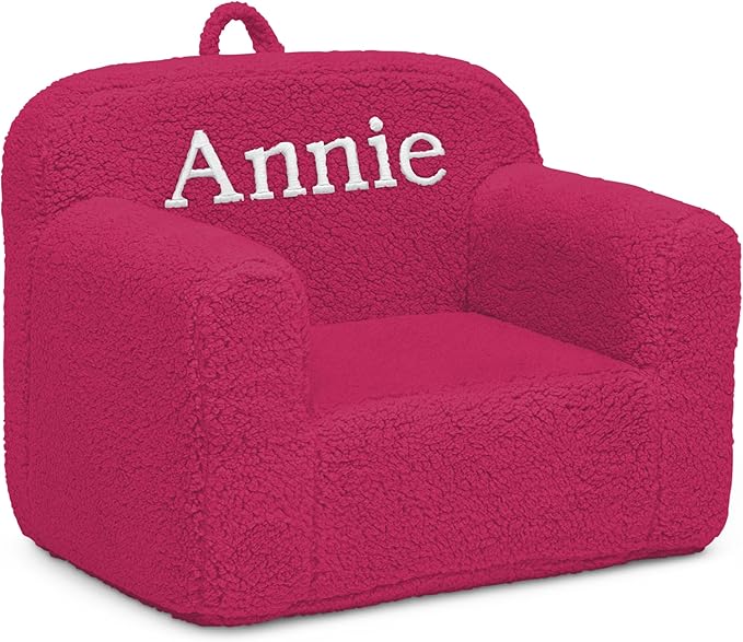 Delta Children Personalized Sherpa Cozee Chair - Customize with Name – Foam Kids Chair for Ages 18 Months and Up, Hot Pink
