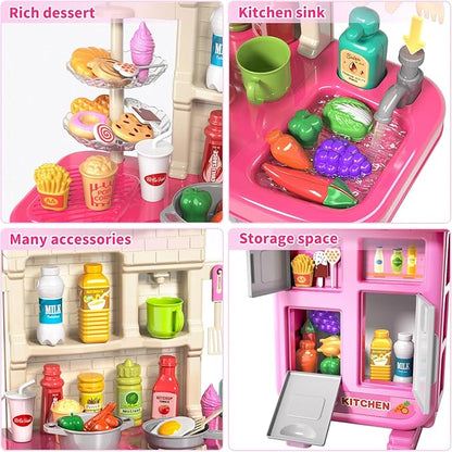 Toddler Kids Kitchen Playset, Play Kitchen Set with Sounds and Lights for Toddlers Kids 3-5 6-8, Pretend Food Toy Kitchens Christmas Birthday Gifts for Toddlers Kids 3 4 5 6 7 8 Years Old