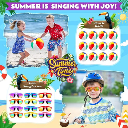 Joycover Pool Party Favors Beach Party Favors 122 PCS Hawaiian Pool Beach Party Decorations, Hawaiian Leis For Luau Party Decorations, Beach Balls, Kids Sunglasses, Pool Party Supplies, Summer Toys…