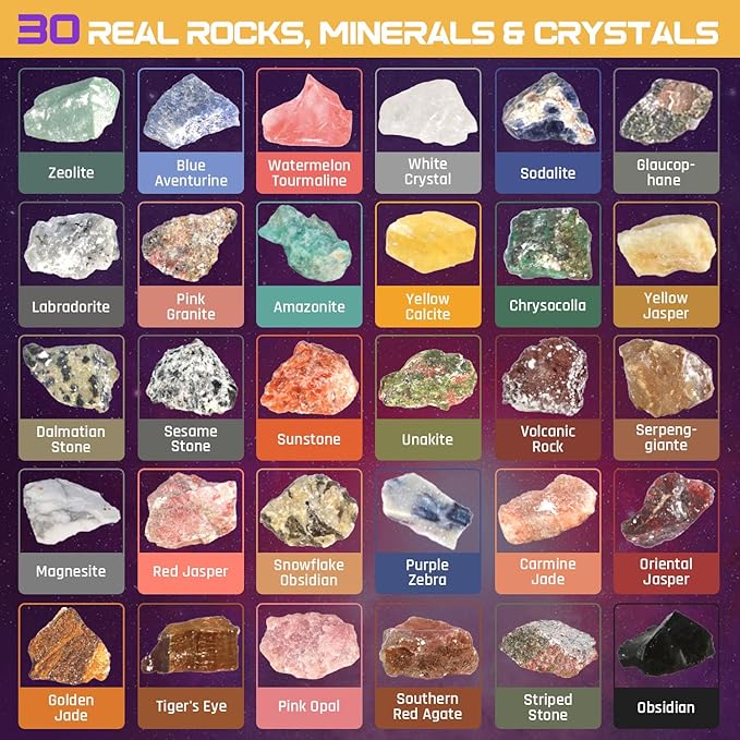 Gemstone Dig Kit, Dig up 30 Rocks & Minerals from 6 Solar System Planets, Archaeology Geology Science Experiment Activity Set, Space Explore Mining Toy for Kids, Gift for Boys & Girls Age 6-8-12