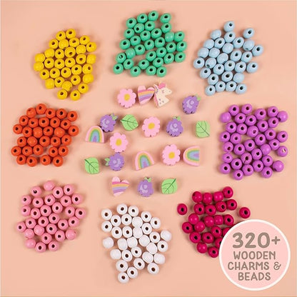 Story Magic Wooden Flower Bead Set, Over 300 Large Hole Wood Beads & Charms for Beading Bracelets, Bracelet Making Kit, Flower Bracelet Kit, Whimsical Bracelet Charms, Storage Tray Included, Ages 4+