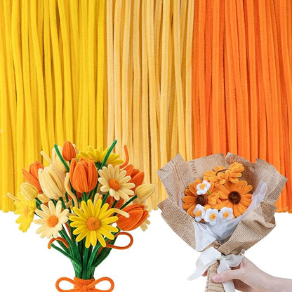 Caydo 300 Pieces Yellow Orange Pipe Cleaners for Flowers Making, Thick Fluffy Chenille Stems for Kids Creative Arts & Crafts and Home Decorations