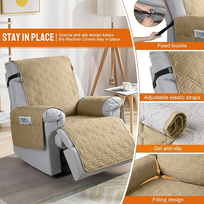 VANSOFY 100% Waterproof Recliner Chair Covers, Recliner Cover Non-Slip Dog Chair Cover Furniture Protector Washable Slipcover with Pocket, Elastic Straps for Pets, Dogs(Sand, 28")
