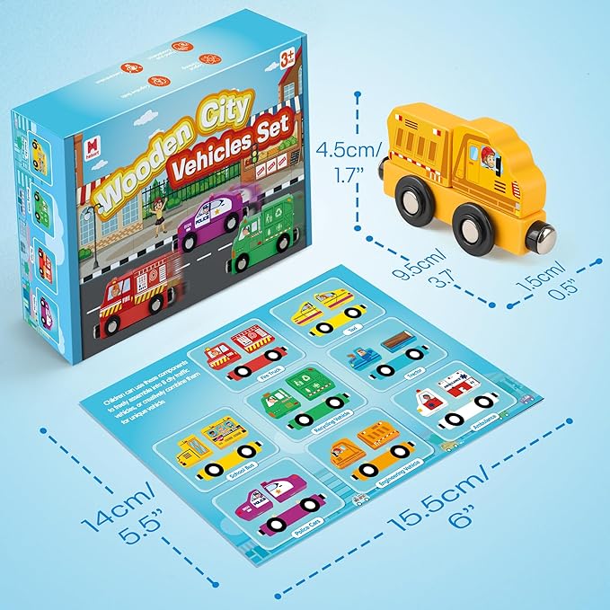 Helsort Wooden Magnetic Trains Cars - 8 Piece Educational and Skill-Building Wooden Toy for Boys and Girls Toys Train, Montessori Fine Motor Skills for Toddlers and Kids Ages 3+