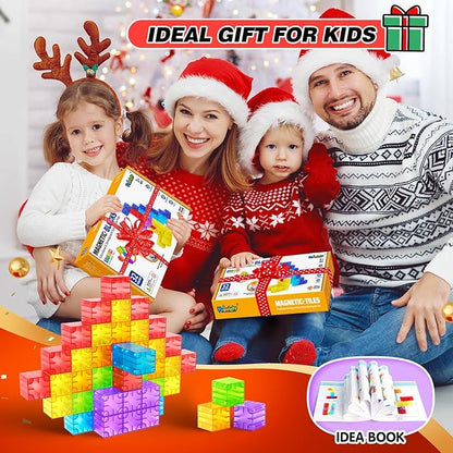 Feoxialy Magnetic Blocks - 52pcs Translucent Magnetic Cubes, Digit Building Blocks Magnet Toys for Kids, Rainbow STEM Creativity Toys 3+ Year Old Boys & Girls Toddlers Kids Christmas Birthday Gifts