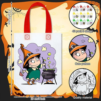 Kacctyen 45 Pcs Cute Coloring Goodie Bags Reusable Halloween Art Party Favor Bags Paint Bags for Kids Halloween Birthday Party Favor Bags Color Your Own Bag Graffiti Goodie Bags, 9 Styles