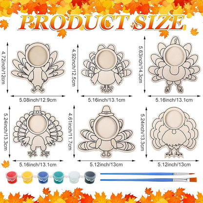 Jetec 12 Sets Thanksgiving Turkey Craft for Kids Color Your Own Thanksgiving Wooden Picture Frame Craft DIY Thanksgiving Turkey Wood Decorations Craft for Classroom Home Activities Party Favor Gifts