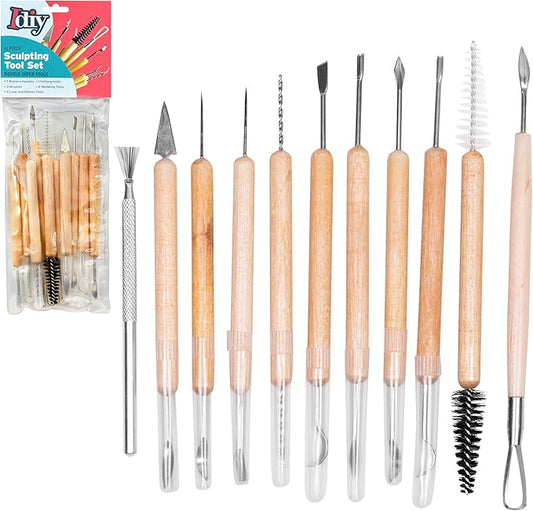 Pottery Tool Kit -21 Tip Double Sided, 11-Piece Tool Beginner's Clay Sculpting Set, Clay, Wood Carving, Ceramic Art Project Accessory for School, Classrooms, Kids/Adults, Birthday Gift, Craft Activity