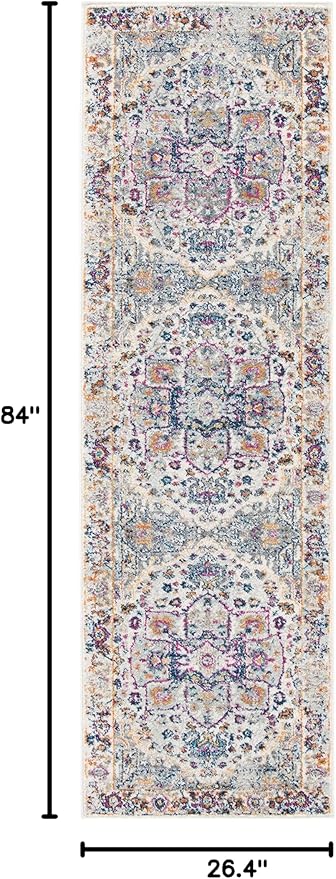 SAFAVIEH Evoke Collection 2'2" x 7' Ivory/Grey EVK275A Oriental Medallion Distressed Non-Shedding Living Room Entryway Foyer Hallway Bedroom Runner Rug