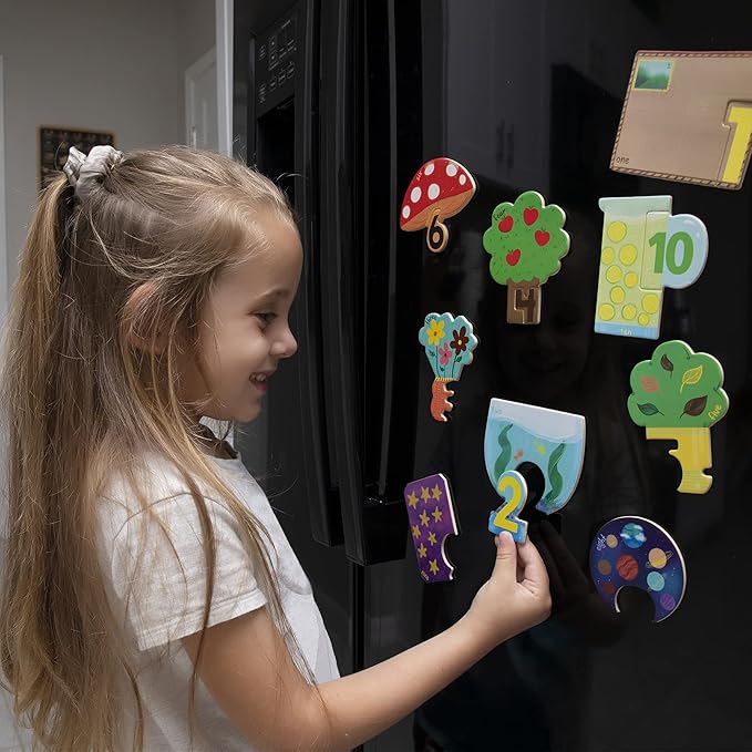 Tagalog Wooden Matching Number Magnets Game, Educational Matching Game for Toddlers 3+ Years Old - Fun Toddler Memory Game with Numbers and Words- Magnetic Learning Toy with Wooden Pieces