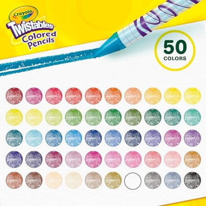 Crayola Twistables Colored Pencil Set (50ct), No Sharpen Colored Pencils For Kids, Coloring Book Pencils, Easter Basket Stuffers, Gifts for Kids, 4+