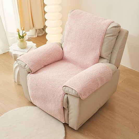 vctops Sherpa Fleece Recliner Chair Cover Super Soft Warm Plush Sofa Slipcover Furniture Protector Non Slip Washable Reclining Chair Cover for Kids, Pets (Pink,30"x91")