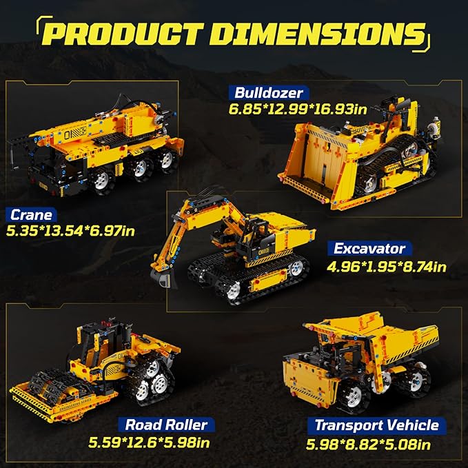 HPROMOT 5-in-1 Building Toys STEM Robotics Kits - Remote-Controlled Excavator Engineering Kit for Kids Ages 8-16 with 535 Pieces, DIY Educational Science Kits Gift for Boys & Girls