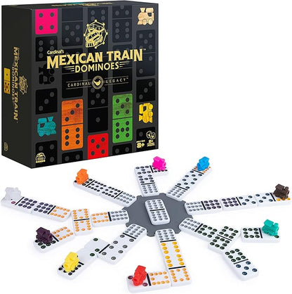 Spin Master Games Legacy Deluxe Mexican Train Dominoes, Classic Original Board Game Set Double-12 Dominoes with Sturdy Wood Case, for Kids and Adults Aged 8 and up
