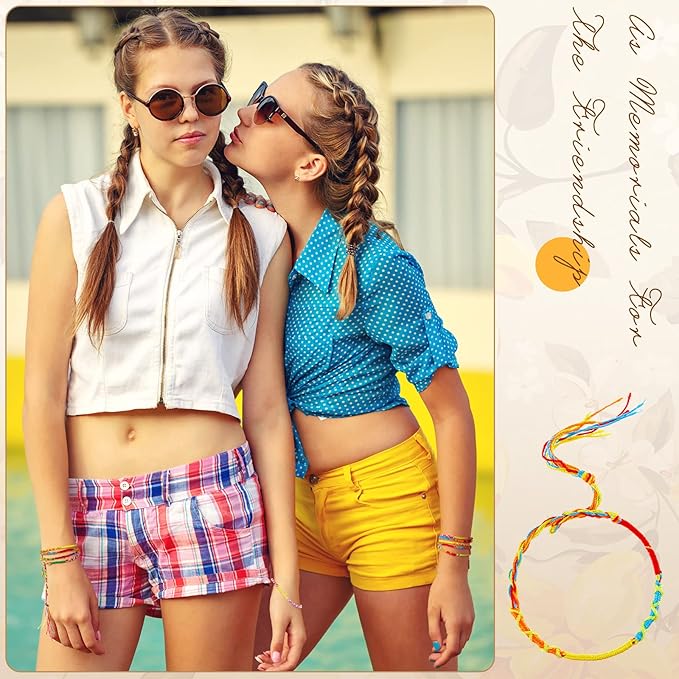 Henoyso 200 Pieces Friendship Bracelets Bulk Handmade Braided String Colorful Braid Friendship Cords Strand Bracelet Party Supply Favors for Birthday Gifts(Pattern Weave)