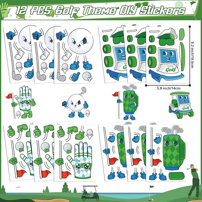 Erweicet Golf Party Favor 72 PCS Golf Theme Slap Bracelet DIY Stickers Temopory Tattoos Keychains Plastic Straws Gift Bags for Golf Birthday Party Sports Event Goodies Bags Filler