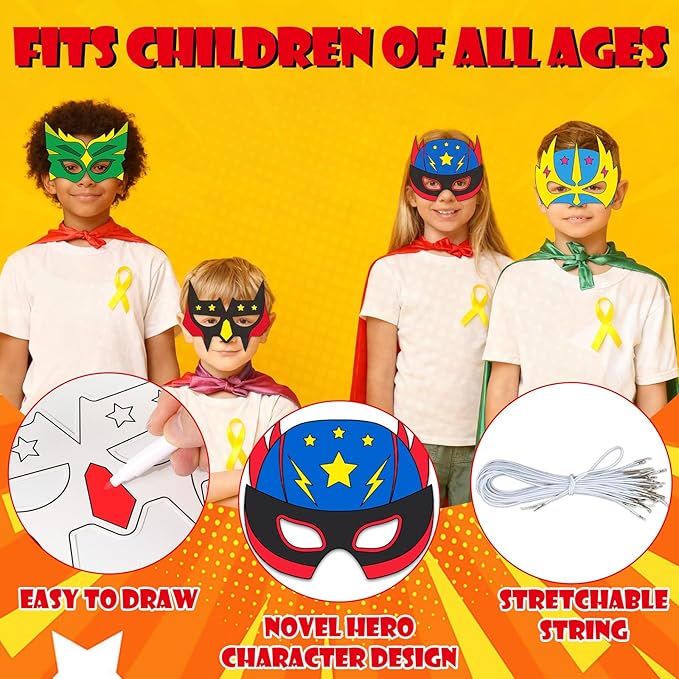 Lonfliness 36 Set Super Theme Hero Coloring Mask Craft for Kids Color Your Own Paper DIY Kit Hero Theme Mask Crafts Helmet Craft for Fun Home Activities Masquerade Party Supplies Super Party Favors