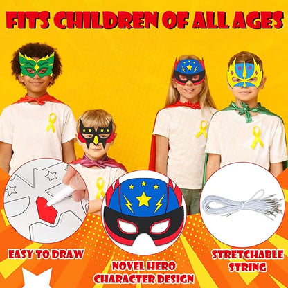 Lonfliness 36 Set Super Theme Hero Coloring Mask Craft for Kids Color Your Own Paper DIY Kit Hero Theme Mask Crafts Helmet Craft for Fun Home Activities Masquerade Party Supplies Super Party Favors