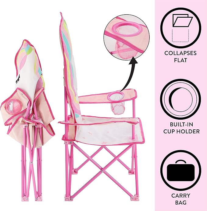 Heritage Kids Figural Unicorn Folding Kids Indoor Outdoor Beach Camp Chair with Portable Carry Case, Ages 6+