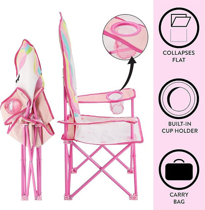 Heritage Kids Figural Unicorn Folding Kids Indoor Outdoor Beach Camp Chair with Portable Carry Case, Ages 6+