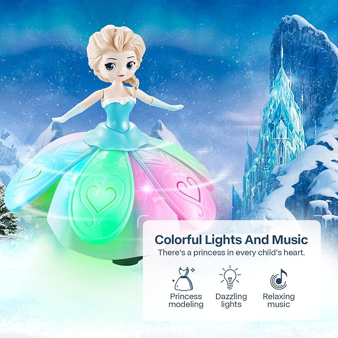 Toys for 3 Year Old Girls, Ice Princess Dancing Robot Doll for 3 4 5 Year Old Girl Birthday Gifts, Bump and Go Moving Toy with Magic Lights & Music, Easter Basket Stuffers Gifts for Kids Toddlers