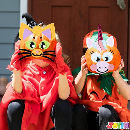 JOYIN 18 Packs Halloween Craft Foam Stickers, Arts Activities Party Supplies, Kids Party Favors, Pumpkin Decorating Kit, Jack O Lantern Face Stickers in 6 Designs, Pumpkin Decor School Party Games