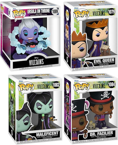 Funko POP! Disney: Villains Collectors Set - 4 Figure Set: Ursula on Throne (Deluxe), Doctor Facilier, Maleficent, & Evil Queen Grimhilde
