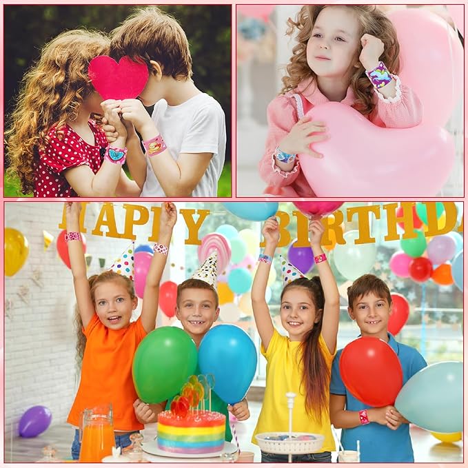 LUYI 60 Pcs Valentines Day Slap Bracelets Wristbands Valentines Day Gifts for Kids Party Supplies Toys School Class Classroom Exchange Birthday Game Prizes Goodie Bag Fillers