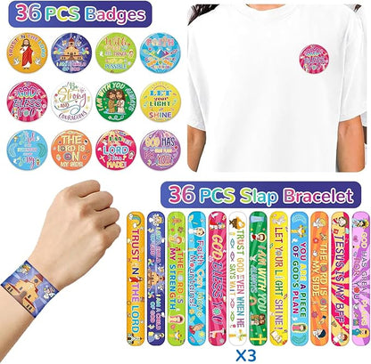 72PCS Religious Slap Bracelets with Christian Button Pins Jesus Love You Wristbands Sunday School Supplies Christian Gifts Jesus Snap Bracelets Christian Badges for Kids Adults Birthday Party Favors