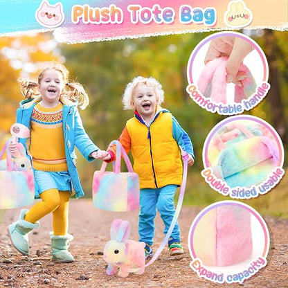 NINAOR Plush Interactive Bunny Toys for Kids with Tote Bags,Stuffed Robot Pet Rabbit with Leash Hopping Wiggle Ears Pretend Play,Realistic Cute Fidget Toys for Toddler Stocking Stuffers Birthday Gifts