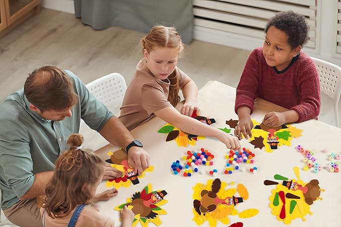 24Pcs Thanksgiving Crafts for Kids - Fall Turkey DIY Felt Art Kits Bulk Toys for Classroom Activities Party Games Ages 3-5, 4-8, 8-12